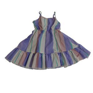Shein Striped Pastel Sleeveless Ruffle Hem Dress Girls Size 4 Years Purple Pink